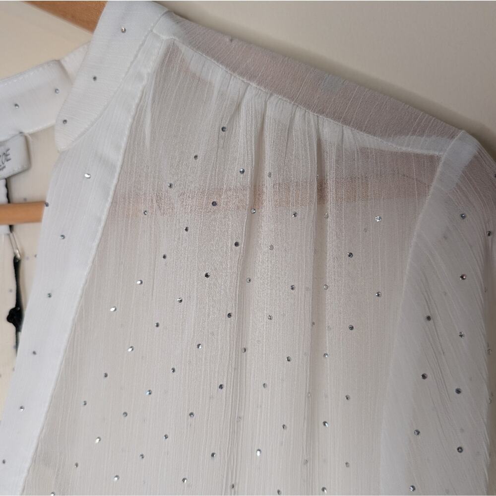 Rachel Zoe Sheer Rhinestone Blouse White Long Sleeve Size M - Picture 2 of 9